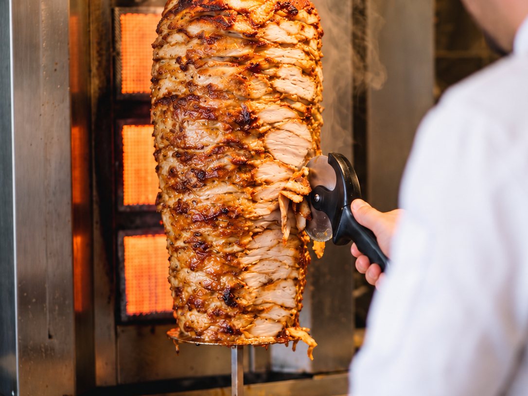 Döner aan de draaiende grill