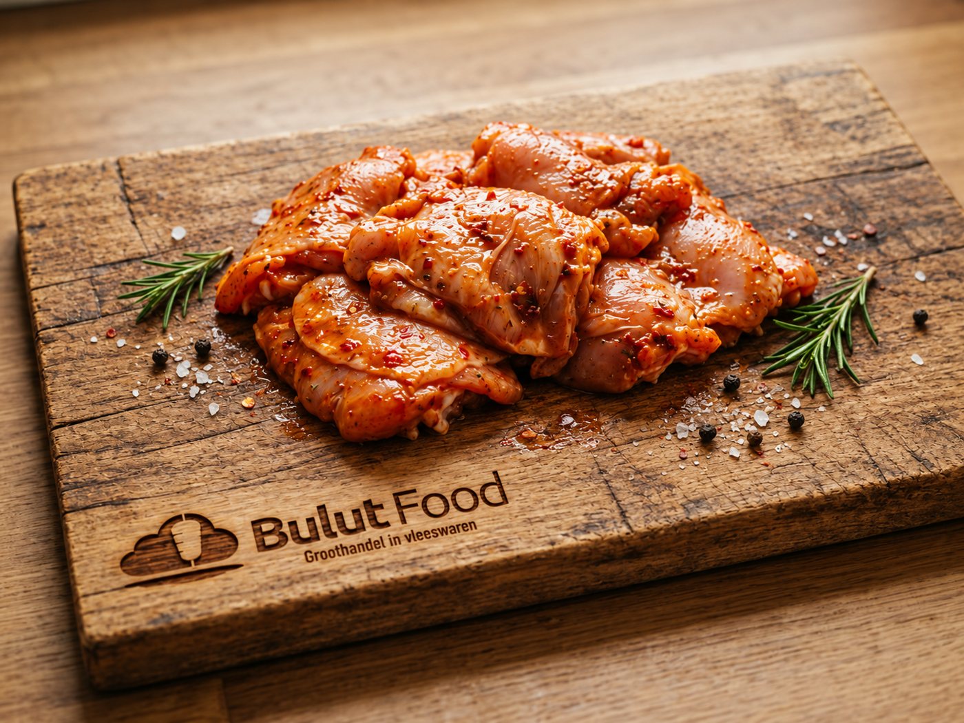 Gemarineerde kip piri piri op een houten snijplank